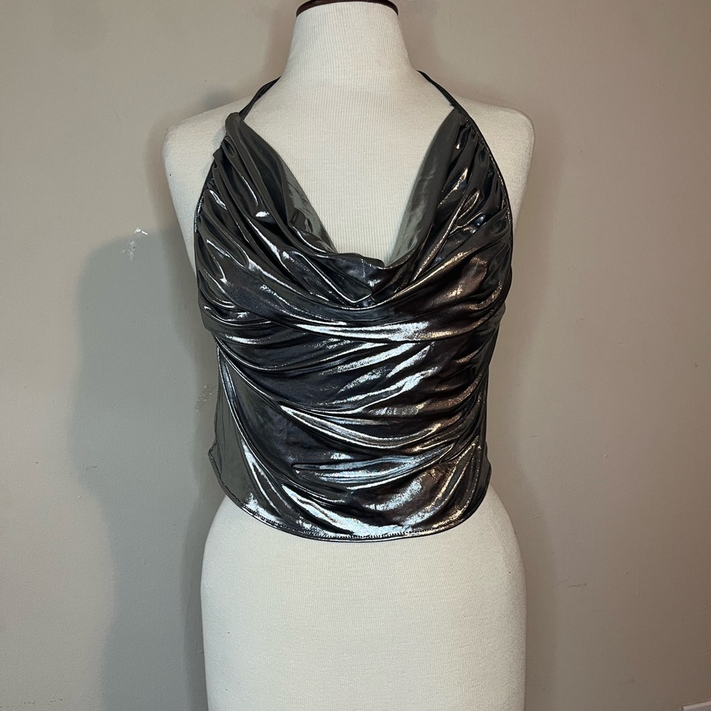 Fashion Nova Metallic Halter Neck Women Top
